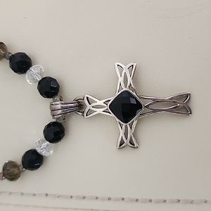 Barse! .925 Sterling Silver Cross Pendant, onyx, beads. Ex condition